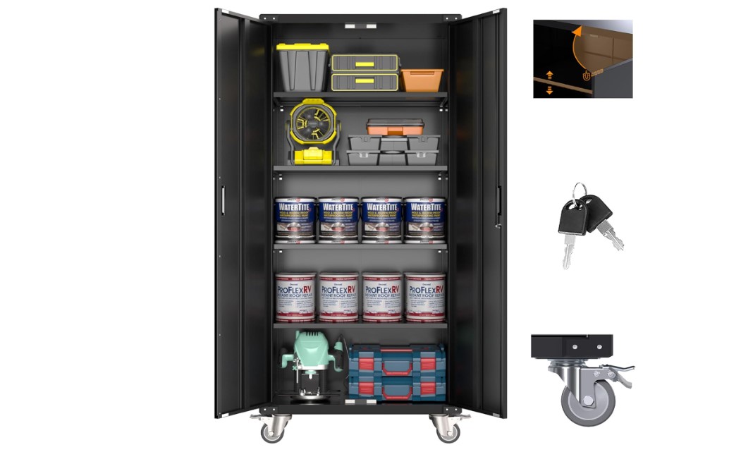 Aobabo Metal Garage Storage Cabinet with Wheels3