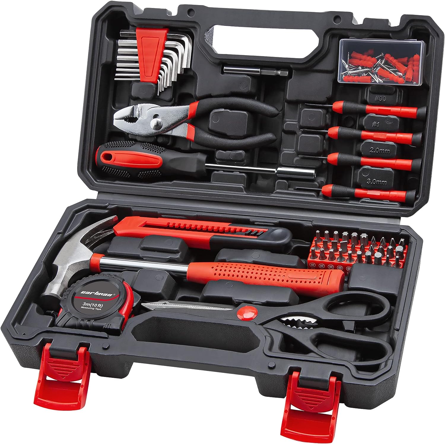 CARTMAN Tool Set General Household Hand Tool Kit with Plastic Toolbox Storage Case Red & Black

