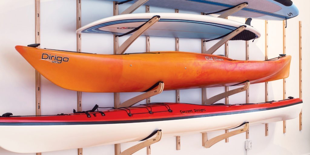 Ceiling-mounted racks for small boats or kayaks

