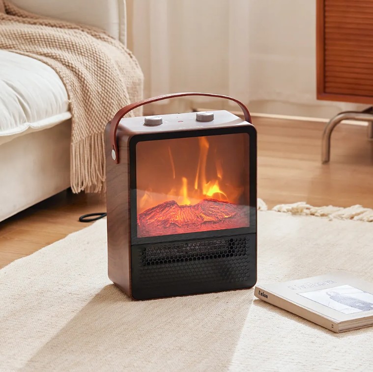 Fast Heating Small Indoor Portable Freestanding Mini Space Heater Electric Stove Fire Place Fireplace with Power Indicator Light
