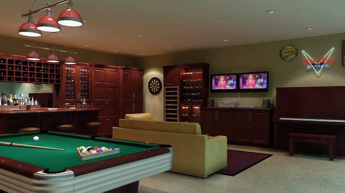 Game Room with Bar and Entertainment System