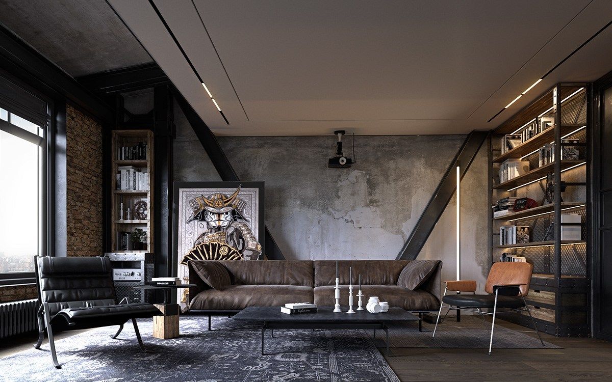 Industrial chic with metal and concrete elements