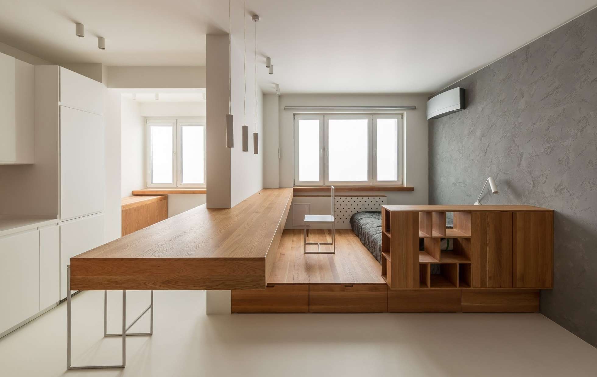 Minimalist studio with fold-out furniture