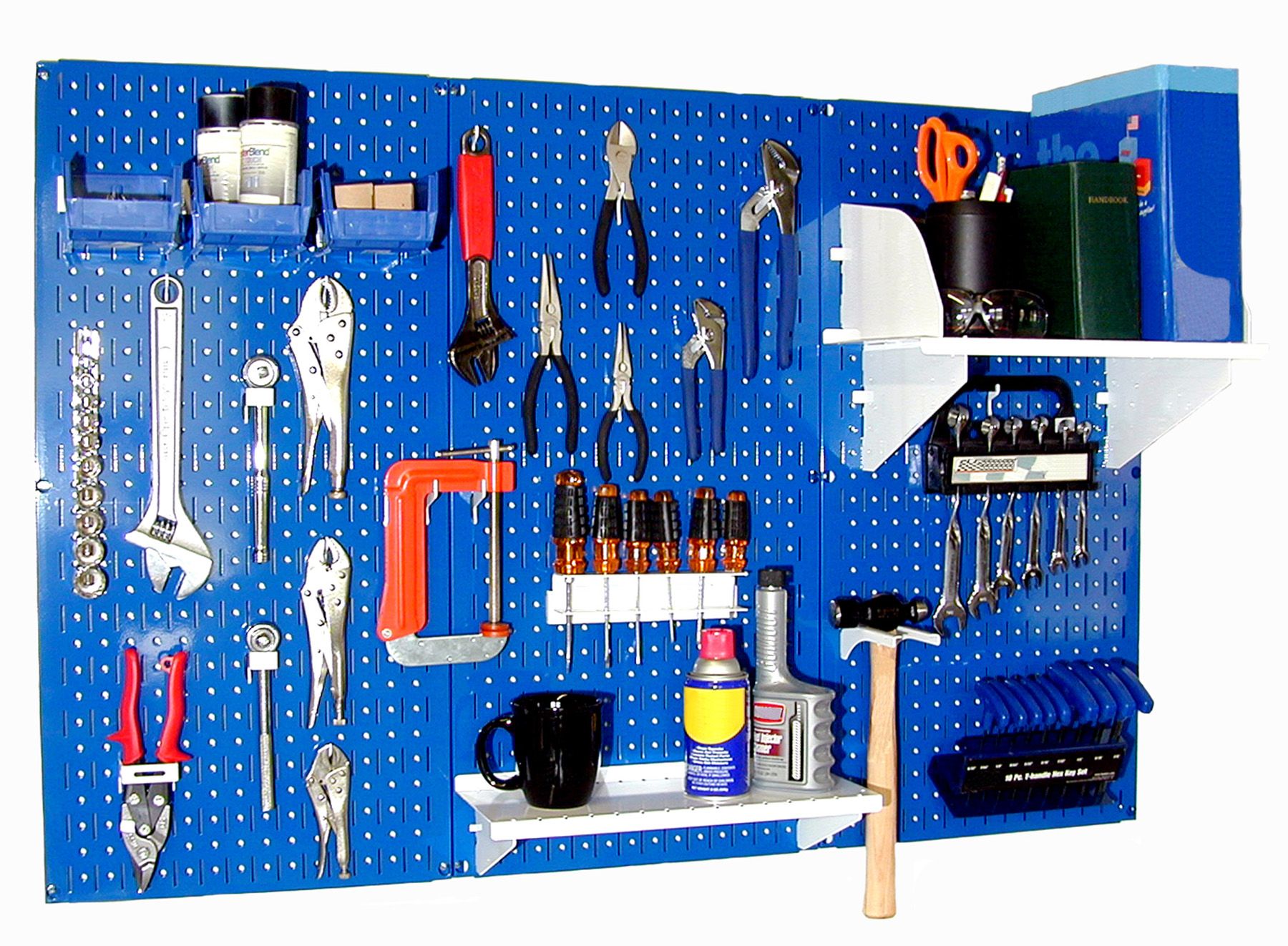 Pegboard walls for organizing small tools and boating equipment
